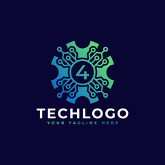 Technology Number 4 Logo Design Template Element.