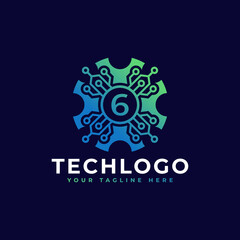 Technology Number 6 Logo Design Template Element.