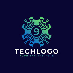 Technology Number 9 Logo Design Template Element.
