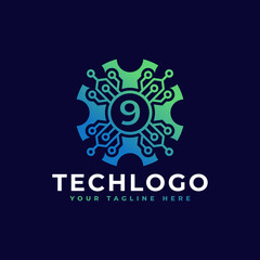Fototapeta premium Technology Number 9 Logo Design Template Element.