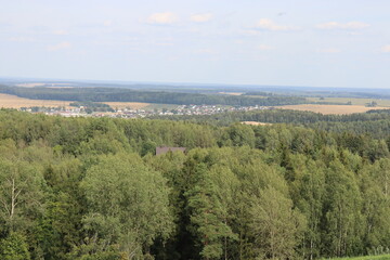 Fototapeta na wymiar top iews of green hill and rural area in Belarus
