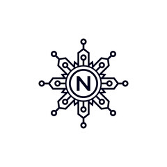 Technology Initial Letter N Circle Logo Design Template Element.