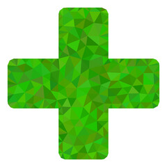 Low-poly veterinary cross combined with chaotic filled triangles. Triangle veterinary cross polygonal icon illustration. Veterinary Cross icon is filled with triangles.