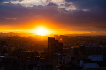 beautiful sunset over the city of Bogota, Colombia