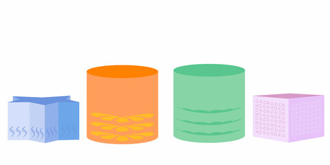 A set (collection) of ottomans in the form of three-dimensional geometric figures. Isometric flat style. Isolated vector illustration. Fashion illustration. Contemporary home decor. Living 