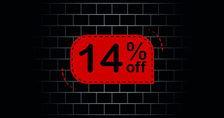 Red balloon 14% off - black brick background.