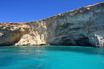 Crystal lagoon at Comino island, Malta.