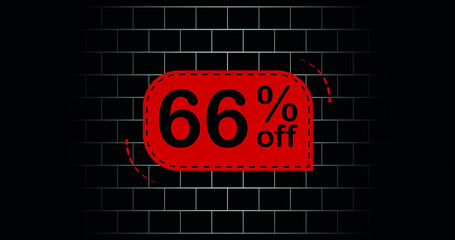 Red balloon 66% off - black brick background.