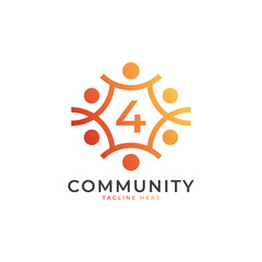 Community Number 4 Connecting People Logo. Colorful Geometric Shape. Flat Vector Logo Design Template Element.
