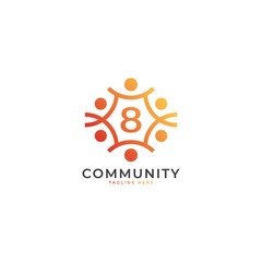 Community Number 8 Connecting People Logo. Colorful Geometric Shape. Flat Vector Logo Design Template Element.