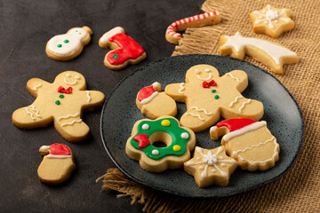 Fototapeta na wymiar Various Christmas homemade gingerbread cookies.
