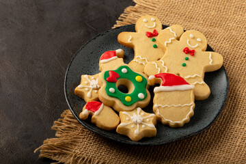 Various Christmas homemade gingerbread cookies.