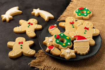 Fototapeta na wymiar Various Christmas homemade gingerbread cookies.