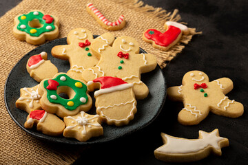 Various Christmas homemade gingerbread cookies.