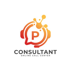 Consulting Logo Icon. Online Consultant Initial Letter P Logo Design Template