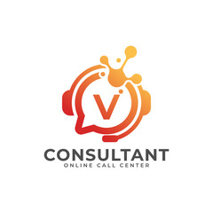 Consulting Logo Icon. Online Consultant Initial Letter V Logo Design Template
