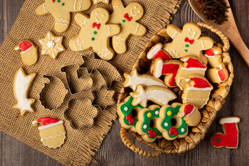 Various Christmas homemade gingerbread cookies.