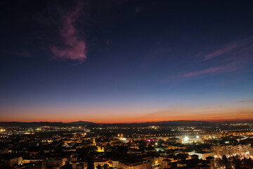 Aerial view of the city of Granada. Photo taken at night
