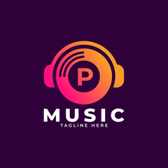 Music Logo Icon. Initial Letter P Music Logo Design Template Element.