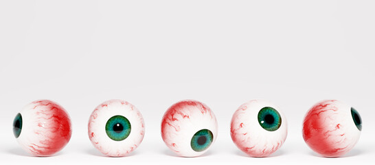 Realistic human eyeballs with green irises, 3d rendering. Human eyeballs on a white background, 3d illustration