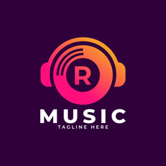 Fototapeta premium Music Logo Icon. Initial Letter R Music Logo Design Template Element.