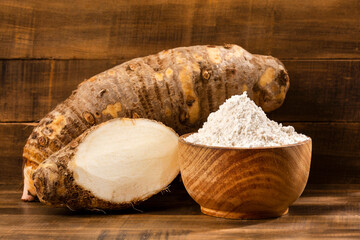 Colocasia esculenta - Organic malanga flour in the bowl