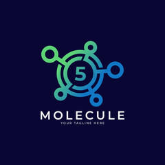 Medical Logo. Number 5 Molecule Logo Design Template Element.
