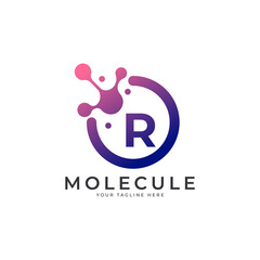 Medical Logo. Initial Letter R Molecule Logo Design Template Element.