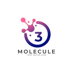 Medical Logo. Number 3 Molecule Logo Design Template Element.