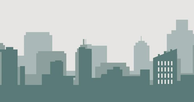 cool animation : background with cartoon style modern high rise buildings in urban with gray color predominance