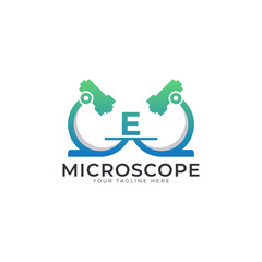 Laboratory Logo. Initial Letter E Microscope Logo Design Template Element.