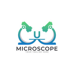 Laboratory Logo. Initial Letter U Microscope Logo Design Template Element.