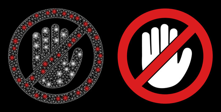 Magic mesh vector no hand with glare effect. White mesh, glare spots on a black background with no hand icon. Mesh and glowing elements are placed on different layers.