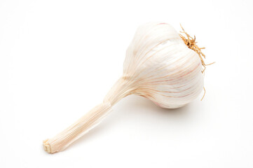 Ripe garlic on white background