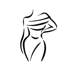 Female body silhouette line. Woman fashion art.