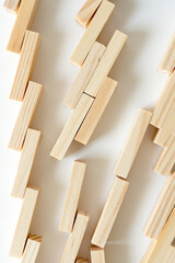 wooden tiles in step formation sitting on a white background