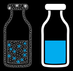 Bright mesh vector water bottle with glow effect. White mesh, bright spots on a black background with water bottle icon. Mesh and glare elements are placed on different layers.