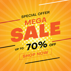 mega sale banner sepcial offer with orange background