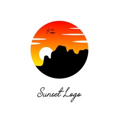 sunset logo. climbing hill logo with a beautiful natural atmosphere
