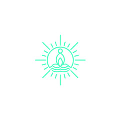 yoga meditation logo solar wave design. Line art logo. 