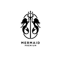 Mermaid with neptune trident logo icon design illustration