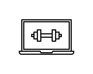 Online Weight Training Class Vector Icon illustration.Outline Laptop icon with dumbbell icon isolated on white.