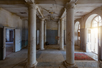 Old abandoned forgotten historical mansion, inside view