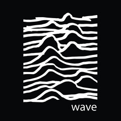 monochrome wave illustration. abstract white lines on black background forming waves. minimalist vector design of creative art.