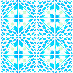 Azulejo watercolor seamless pattern. Traditional Portuguese ceramic tiles. Hand drawn abstract background. Watercolor artwork for textile, wallpaper, print, swimwear design. Blue azulejo pattern.