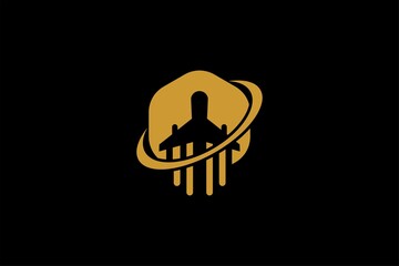 Airline logo design vector. Airplane abstract symbol. Blue plane in a hexagon with fast vector icon.