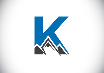Initial K monogram alphabet with the mountain peak. Mountain Logo sign symbol. Font emblem. Modern vector logo for the business, and company identity