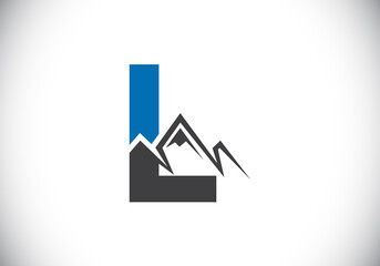 Initial L monogram alphabet with the mountain peak. Mountain Logo sign symbol. Font emblem. Modern vector logo for the business, and company identity