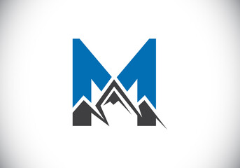 Initial M monogram alphabet with the mountain peak. Mountain Logo sign symbol. Font emblem. Modern vector logo for the business, and company identity