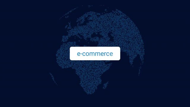 E-Commerce Button Press by Hand Cursor with Digital Globe Background Animation